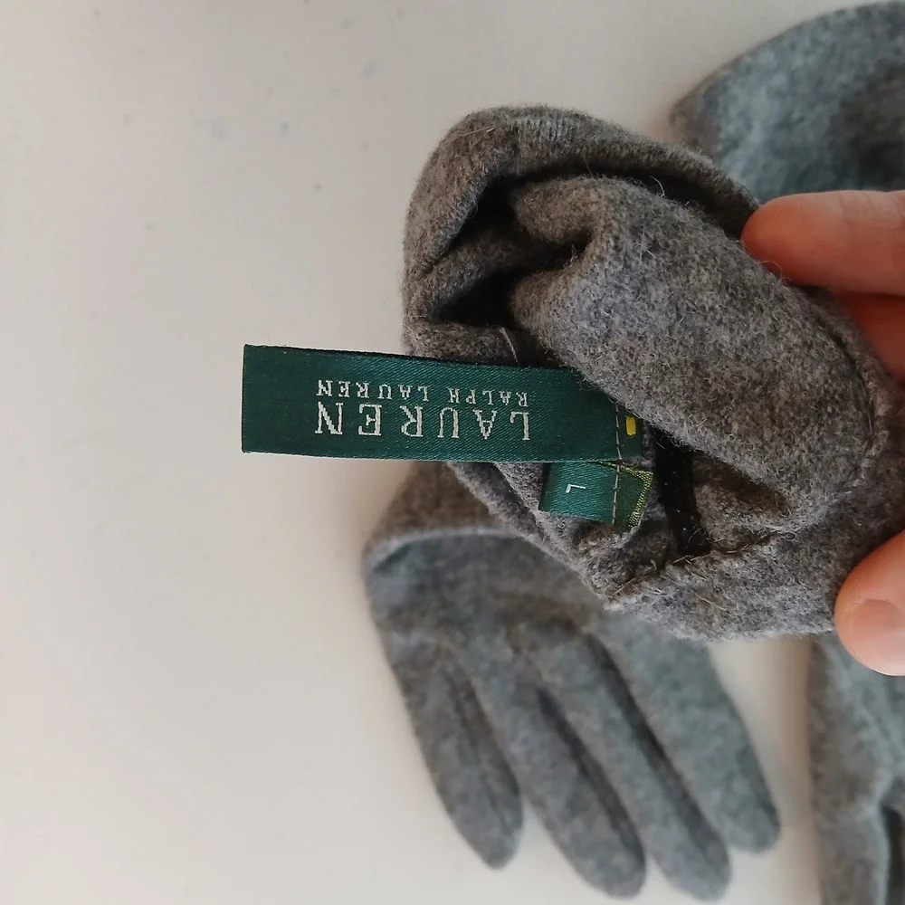 Lauren Ralph Lauren Gloves Women Large Gray Wool Winter Warm Classic Soft